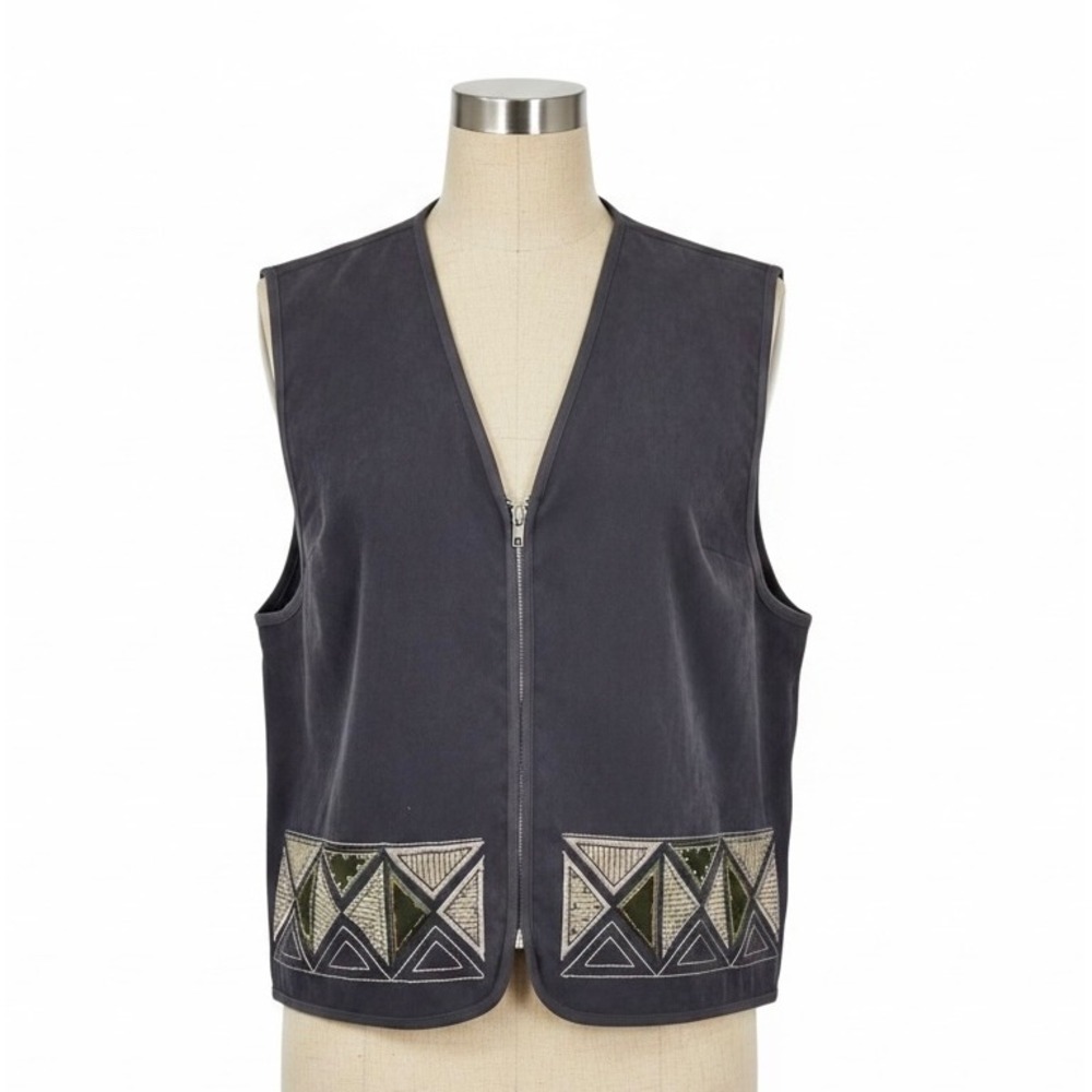Monterey by Koret Women Faux Suede Embroidered Vest Gray Size Large